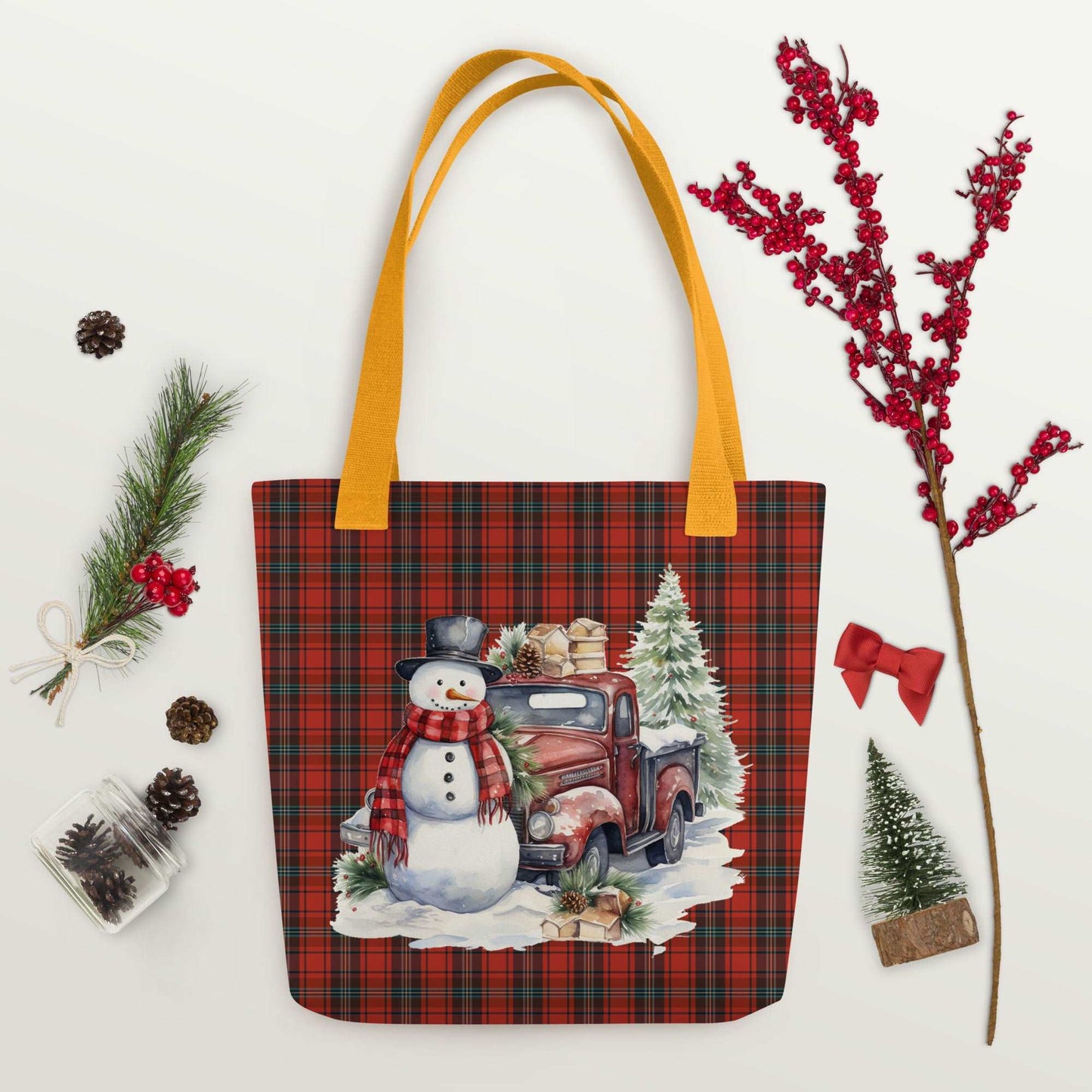 Rustic Snowman and Truck Tote bag