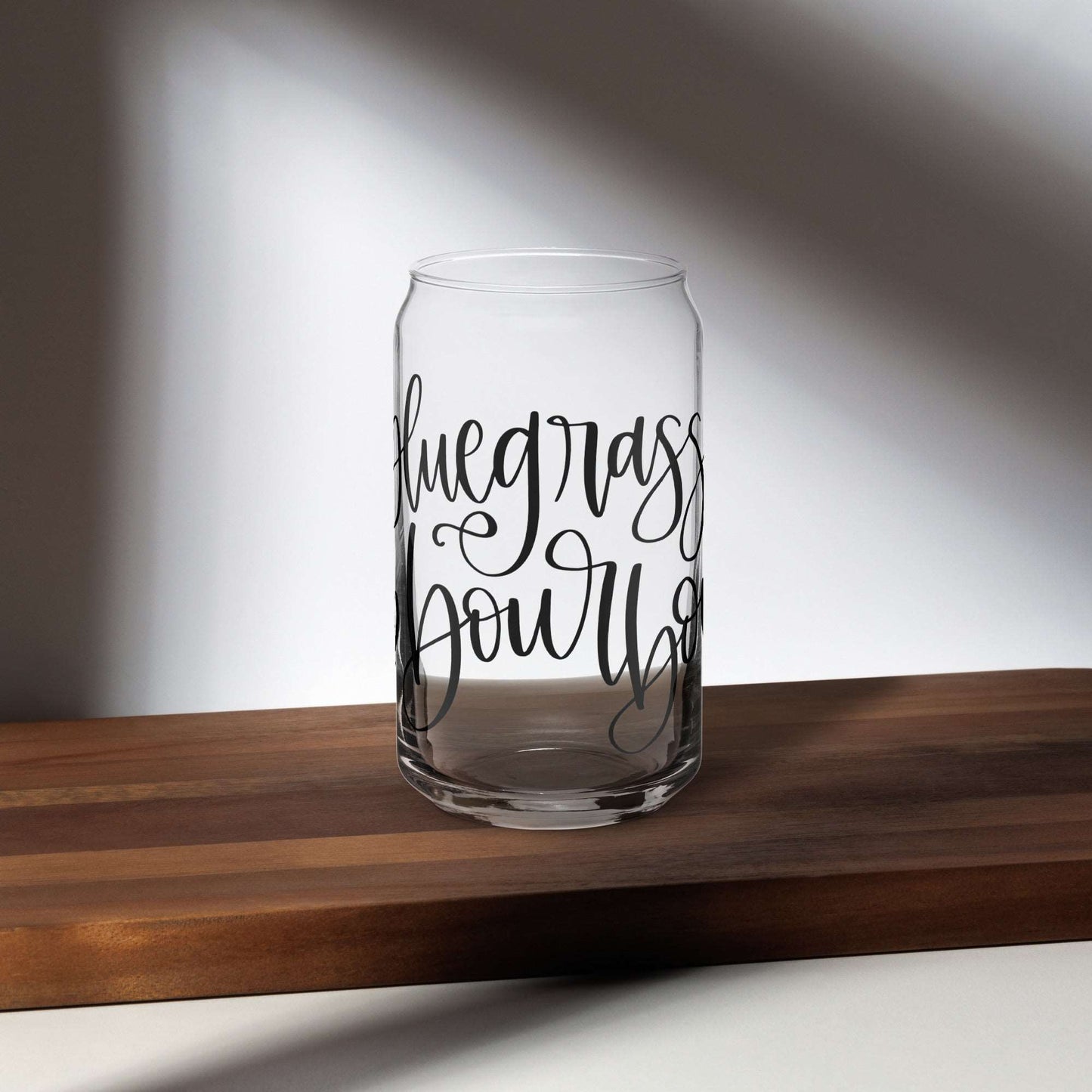 Bluegrass and Bourbon Can-shaped glass