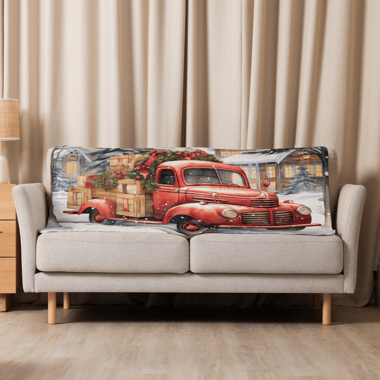 Red Truck Sherpa blanket